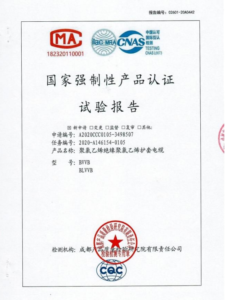 聚氯乙烯绝缘聚氯乙烯护套电缆试验报告.png